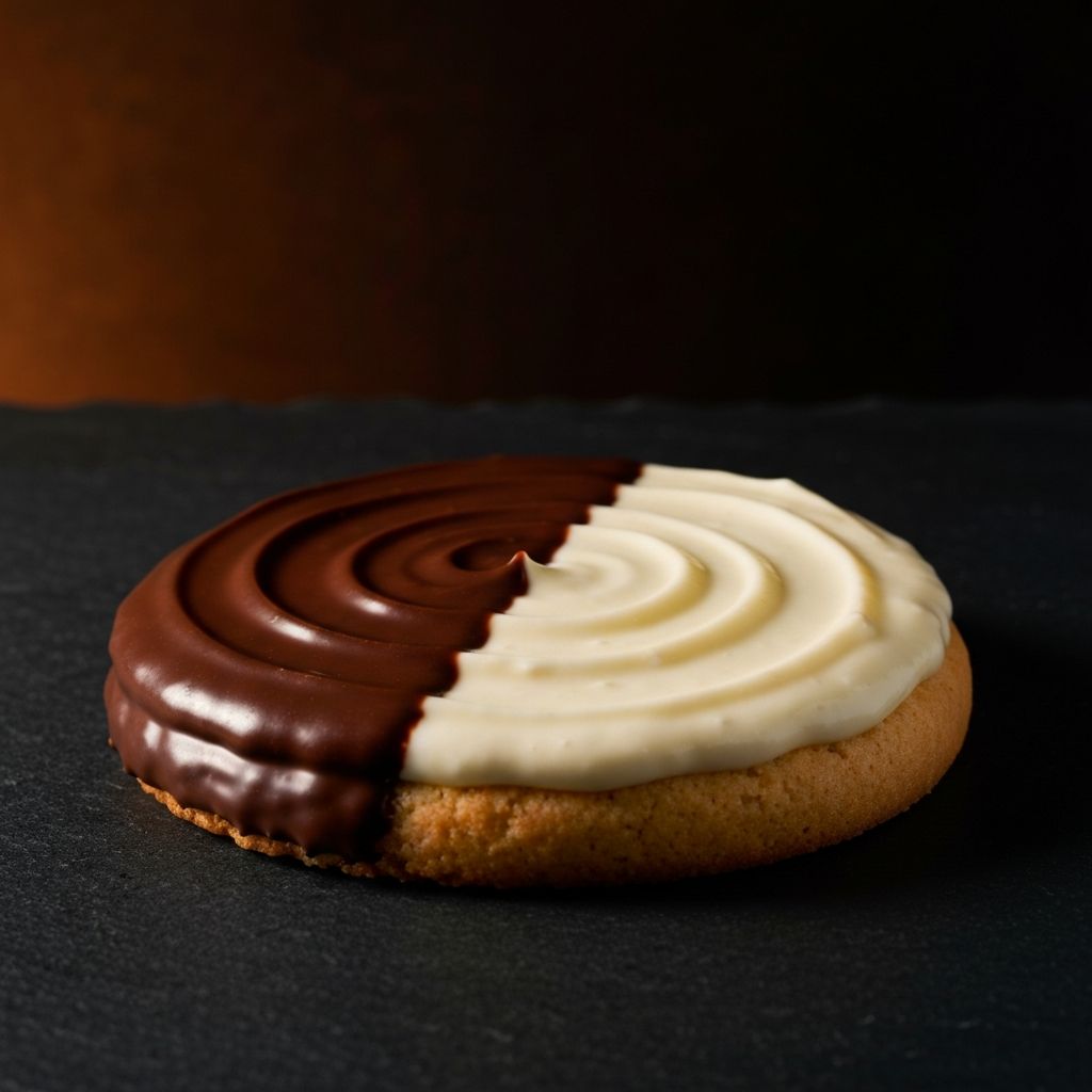 Classic halfmoon cookie with Chocolate & Vanilla Greek yogurt frosting